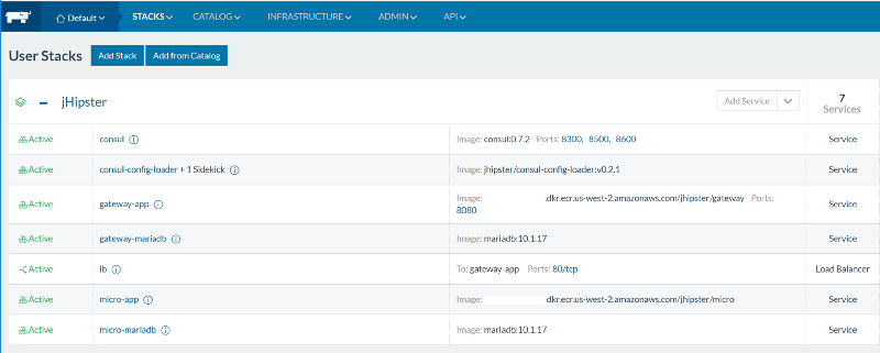 Rancher UI with
JHipster Deployed